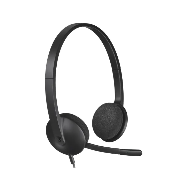 Слушалки Logitech H340, жична, USB Type-A, дигитално стерео, двупосочен шумопотискащ микрофон, кабел 1,8 m, черна