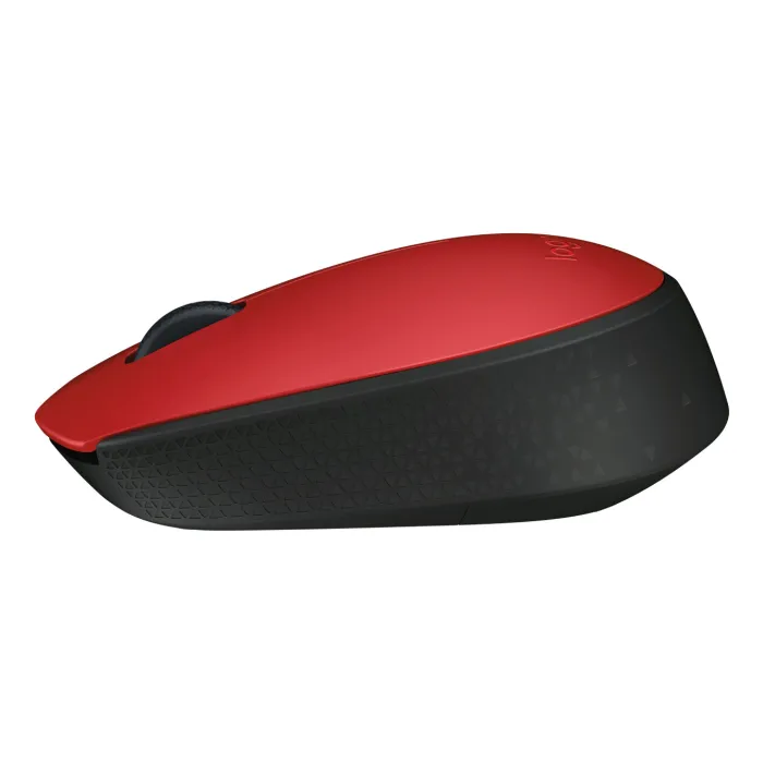 Безжична оптична мишка Logitech M170, двуличен дизайн, 1000 DPI, 2.4 GHz, USB nano приемник, 3 бутона, червено/черна