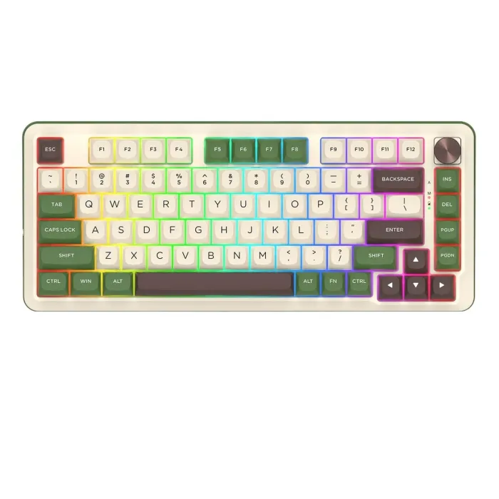 Механична геймърска клавиатура Redragon Cyrus Pro K681CGC-RGB-PRO, 81 клавиша, Bluetooth, 2.4GHz и USB-C, RGB, бяло и зелено