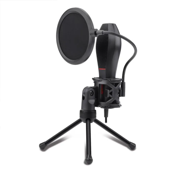 Кондензаторен микрофон REDRAGON Quasar 2 GM200-1-BK, USB, омнидирекционален, 50 Hz–16 kHz, сгъваема въртяща се стойка, еластично окачване, поп филтър, черен