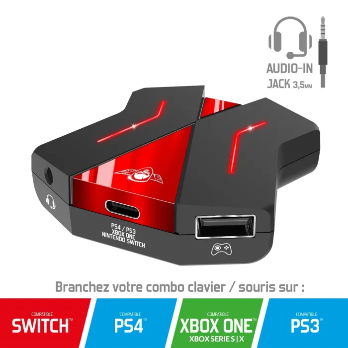 Конзолен адаптер за клавиатура, мишка и слушалки Spirit of Gamer Cross Game 2, Nintendo Switch, PS3, PS4 и Xbox One, 3 x USB, USB-C, 3.5 мм жак, червен