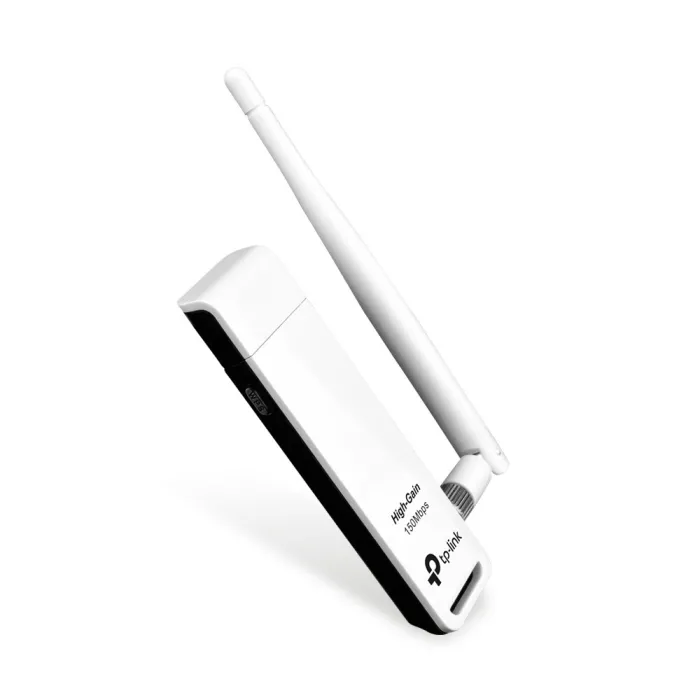 USB безжичен мрежов адаптер TP-Link TL-WN722N, до 150 Mbps, USB 2.0, IEEE 802.11n/g/b, отделяема всенасочена антена, WPS