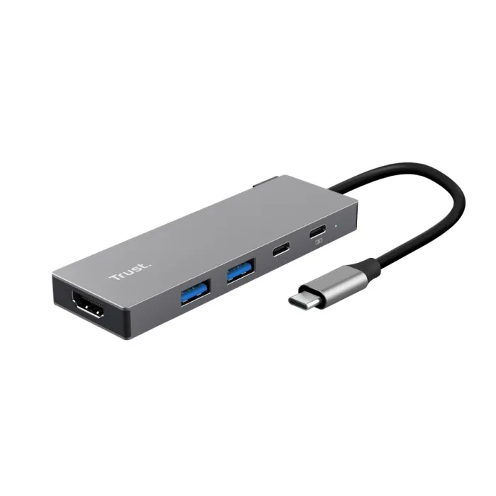 Trust Dalyx 5-in-1 26062 USB-C мултипорт хъб, HDMI 4K 60Hz, 2x USB-A, USB-C PD 85W, сив