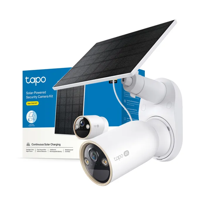 Соларен комплект за IP видеонаблюдение TP-Link Tapo C460 KIT, 4K 8MP, Wi‑Fi 2.4/5 GHz, акумулаторна батерия 10000 mAh, IP66, за външен монтаж